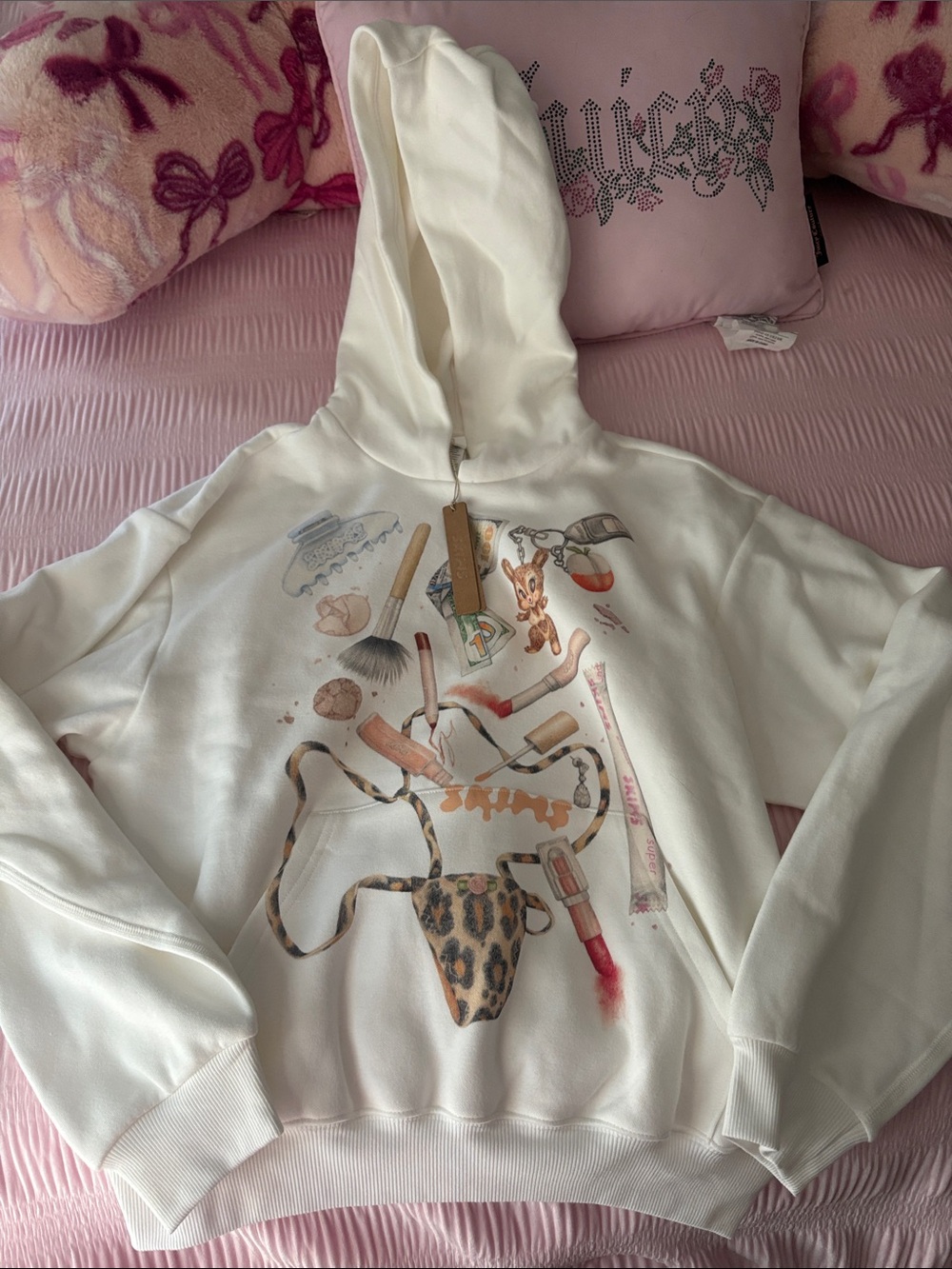 SKIMS Cream Graphic Hoodie with Makeup & Animal Motif